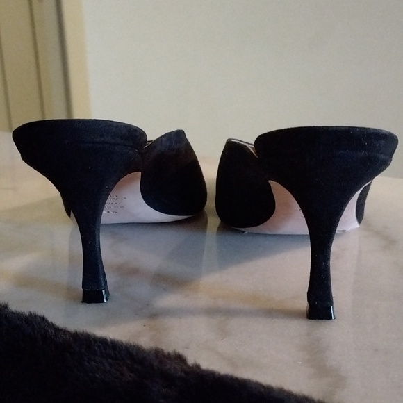 Black suede strapless shoes by Stuart Weitznan made in Spain 9 1/2 woman size - Picture 2 of 4